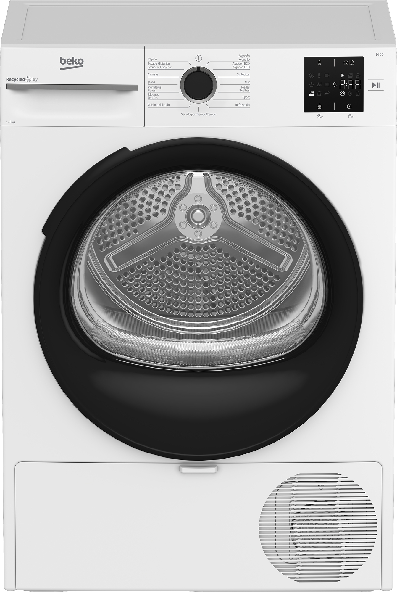 SECADORA BEKO BM3T38220WB 8KG BLANCO 60CMS CLASE E BOMBA DE CALOR PANTALLA LED